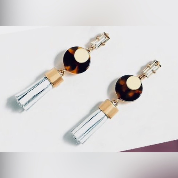 NWT!! J.Crew Earrings Pierced Gold Tassel Blue Dangle - Picture 2 of 3